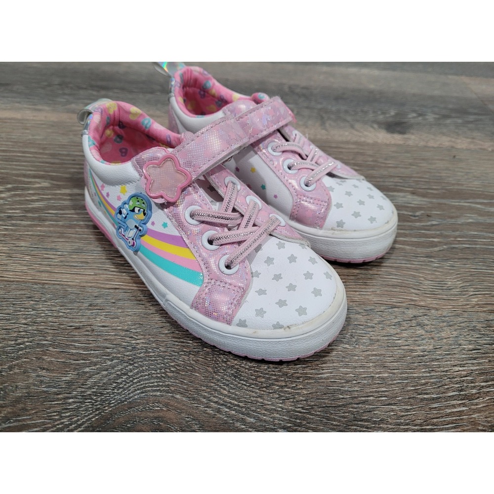 Bluey Girls Pink Rainbow Star Glitter Low Top Sneakers Shoes Size 11 Toddler #1